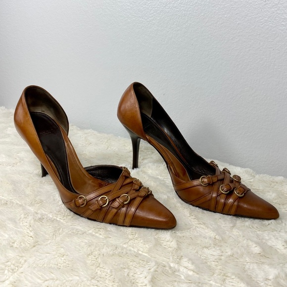 Bally Tan Leather Stilettos w/Decorative Buckles - Picture 15 of 16